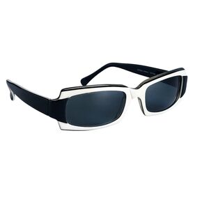 Norma Kamali NK7539 Rectangular Retro Sunglasses  Black White